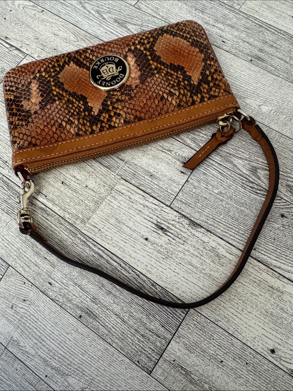 Dooney & Bourke Brown Snake Print Embossed Leather Wristlet - Picture 7 of 8